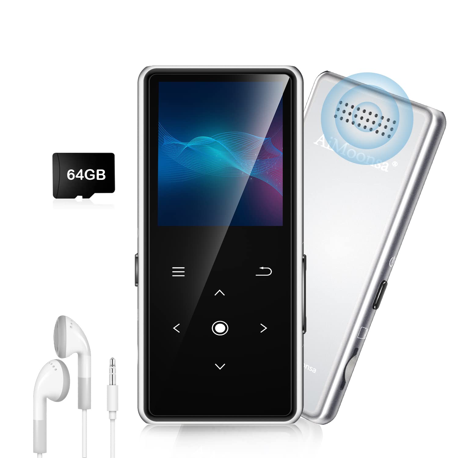Lettore MP3 da 128GB con Bluetooth 5.4, Schermo Touchable da 2,01 Pollici Lettore Musicale Portatile, con Altoparlante, Radio FM, Registratore Vocale, Suono HiFi, (64 g di piccoli schede di memoria