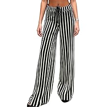 Womens Summer Stripes Wide Leg Pants Casual Beach Boho Palazzo Pant Vacation Long Trousers