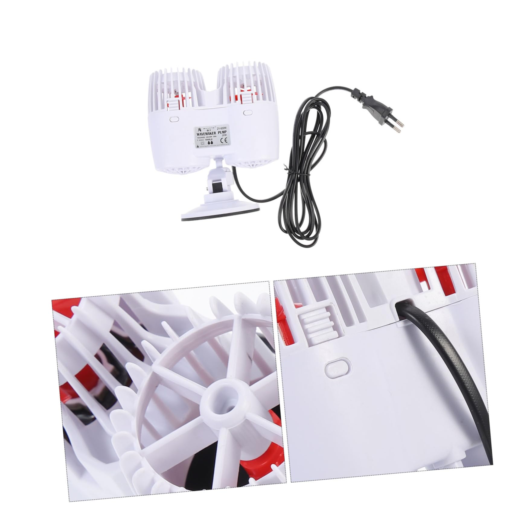 Angoily Leise Wellenpumpe aus Kunststoff mit Saugnapfbasis für Aquarium 15000l/h Förderleistung 20w Leistung und 200cm Kabel für Kleine Aquarien