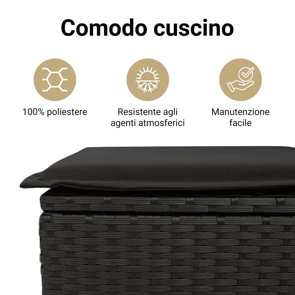 vidaXL Panca da Giardino con Cuscini Nera in Polyrattan