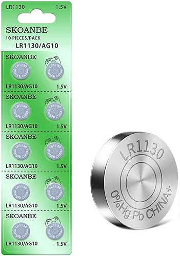 SKOANBE Batería de la célula de moneda del botón de 10PCS LR1130 AG10 SG10 389 189 1.5V