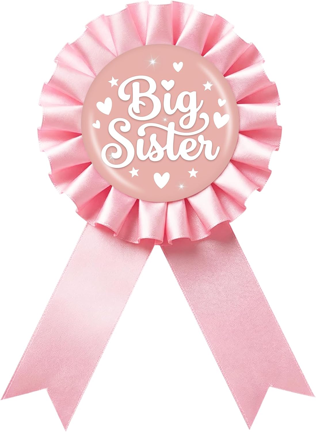 Big Sister Tinplate Badge Pin, Sister to Be Award Ribbon Button, Pink Rosette Birthday Girl Brooch Pin, Happy Birthday Button for Girl, Little Sweetheart Themed Baby Shower/ Gender Reveal Party Decoration