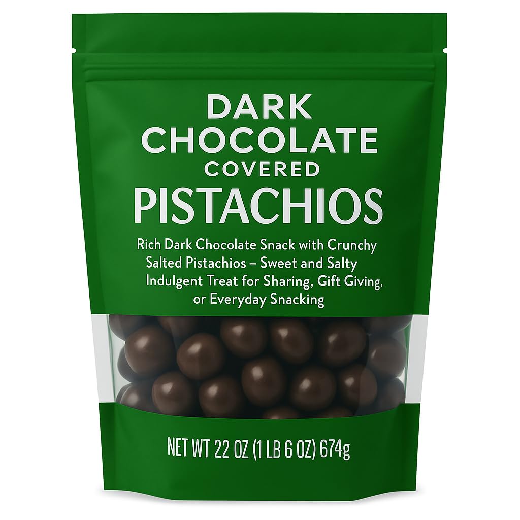 Dark Chocolate Covered Roasted Pistachios 22 oz Bag | Dubai Style Gourmet Snack Treat - Holiday Gift
