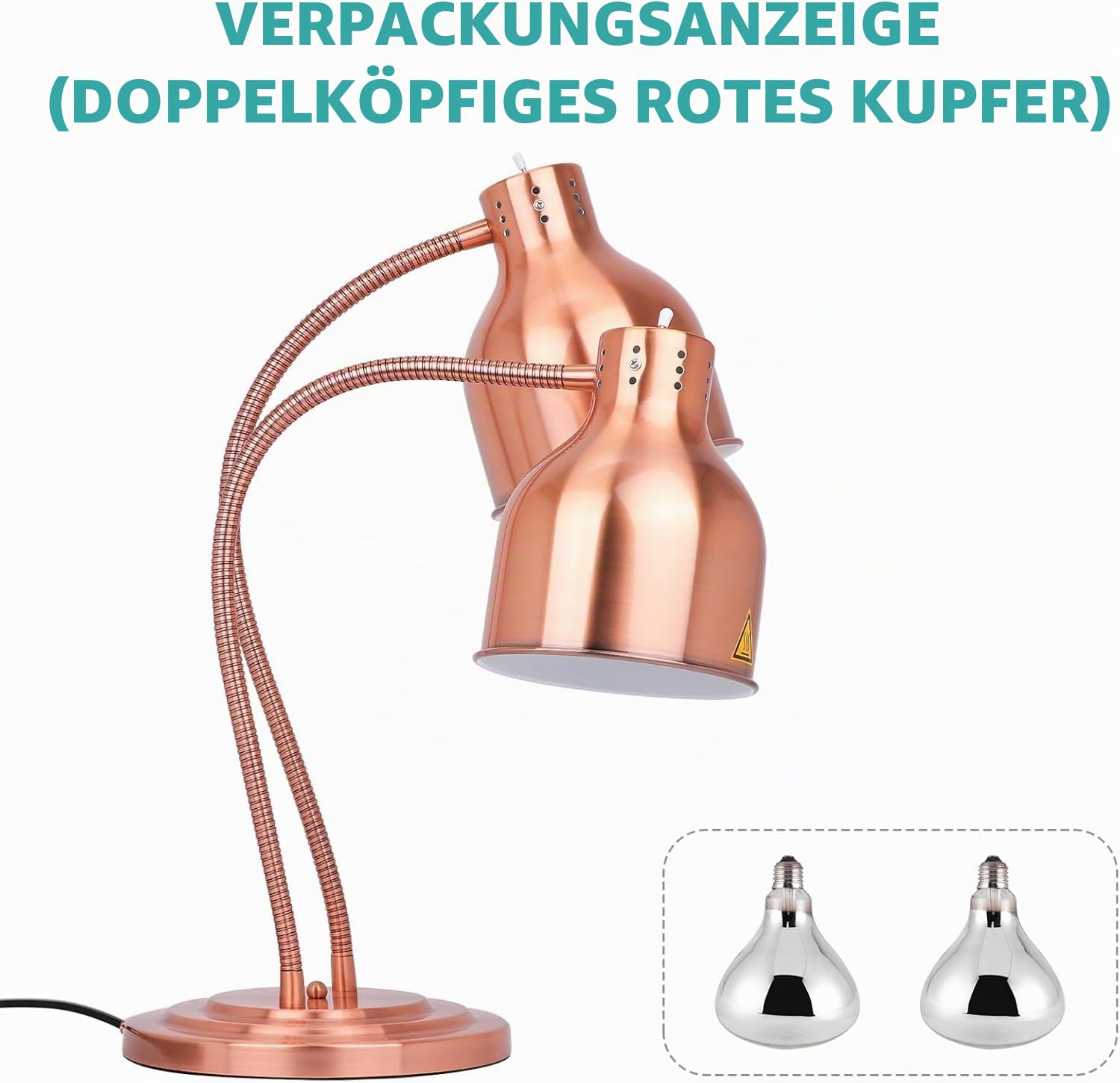 YJINGRUI Zweiflammige Wärmelampe Küche 500W, 70cm Verstellbarer Flexarm