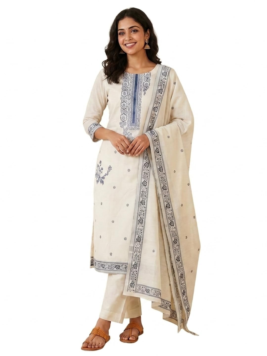 Floral Woven Pure Cotton Dress Material | Unstitched Suit Set with Pure Cotton Bottom & Dupatta for Women-image-5