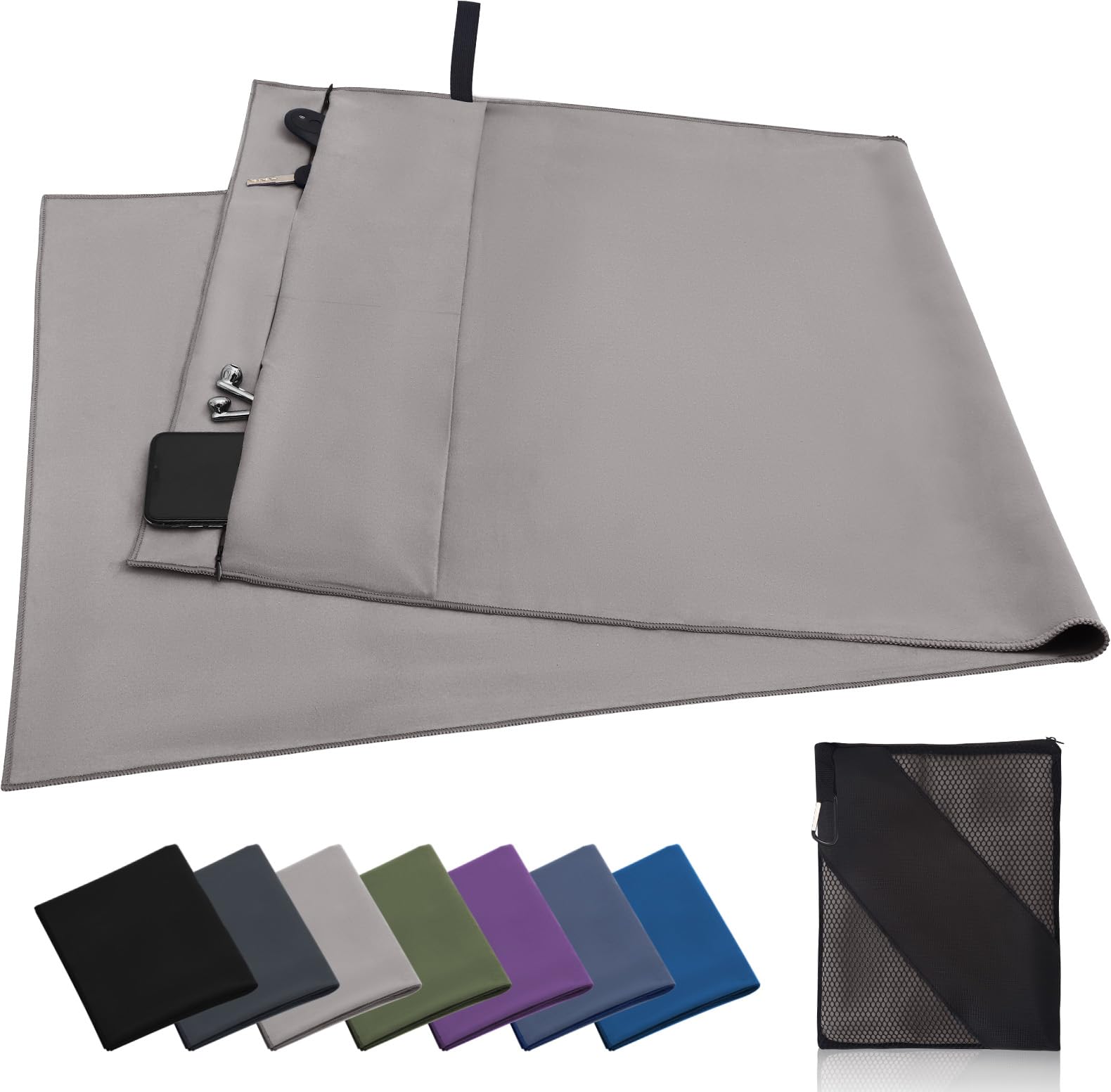 INYEEXUP Fitness Handtuch Mikrofaser 130x50 cm - Schnelltrocknend, Saugfähig, rutschfest & Kompakt - Mit Reißverschlusstasche, Sporthandtuch für Fitnessstudio, Gym & Sport