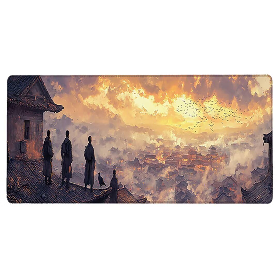 Gamingowa podkładka pod mysz XXL 1600 x 800 x 3 mm, retro, antypoślizgowa, XXL, krajobraz, duża, podkładka na biurko, nadaje się do prania, antypoślizgowa gumowa podstawa, szwy na krawędziach do