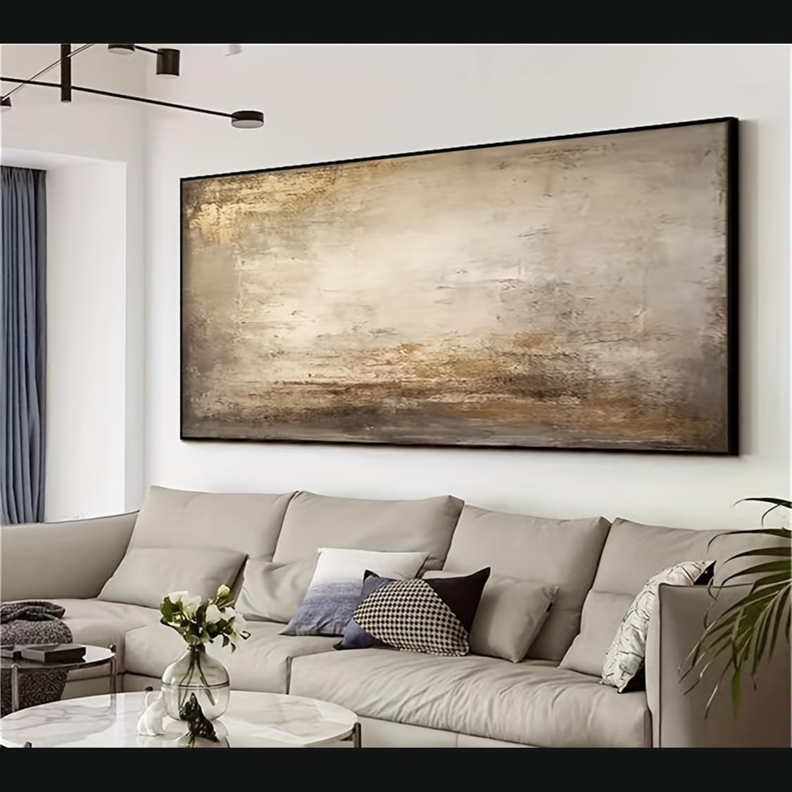 UUDEZO Oprawiony, bardzo duży, kolorowy, abstrakcyjny obraz ścienny do salonu, obraz na płótnie do dekoracji ścian (80 x 160 cm/(31 x 63 cali) / z czarną ramką