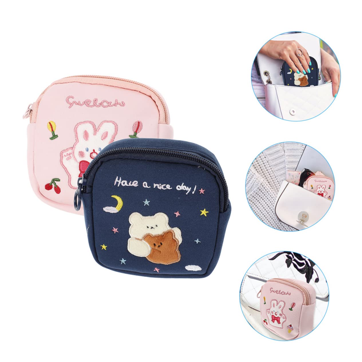 Healeved 10piezas Bolsa De Almacenamiento De Servilletas Sanitarias Reutilizable Organizador De Almohadillas Menstruación De Diseño De Oso Para Viajes y Uso Diario