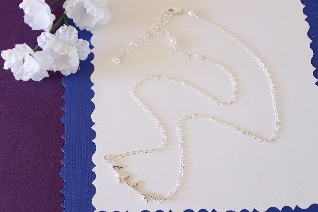 Tiny Birds on Branch Sterling Silver Charm Necklace Wren