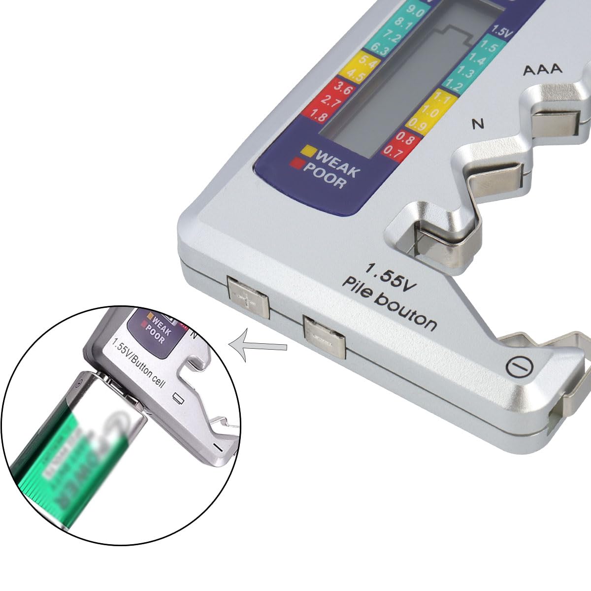 Battery Tester, Universal Digital Battery Checker with LCD Display for Household Batteries AA AAA C D 9V 1.55V Button Cell Batteries