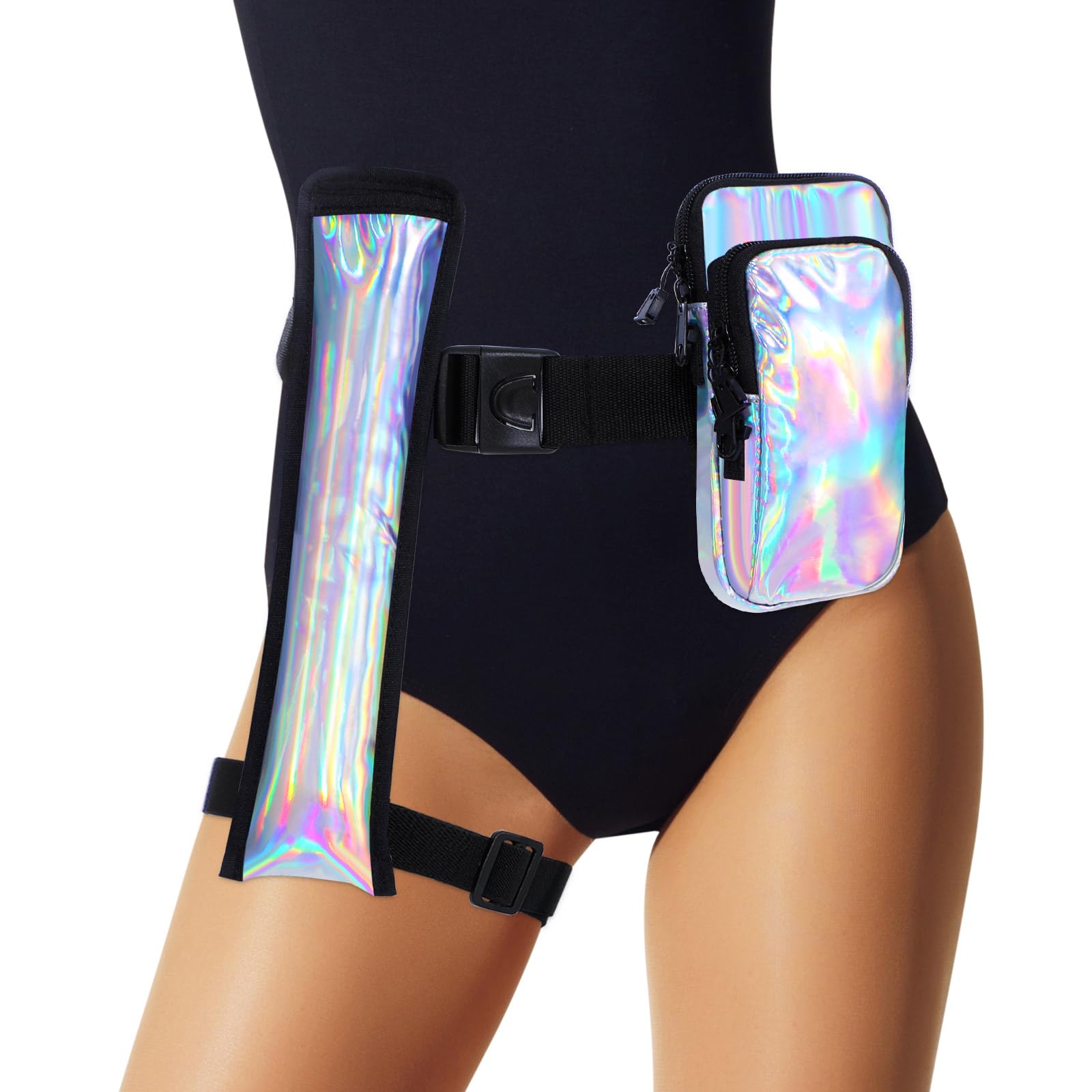 Locmeo Laser Rave Fan Bag with Phone Cell Phone Bag Fan Case Bag Pack with Arm Leg Band Buckled Zippers and Hidden Zipper Pocket for Music Raves and Circuit Parties