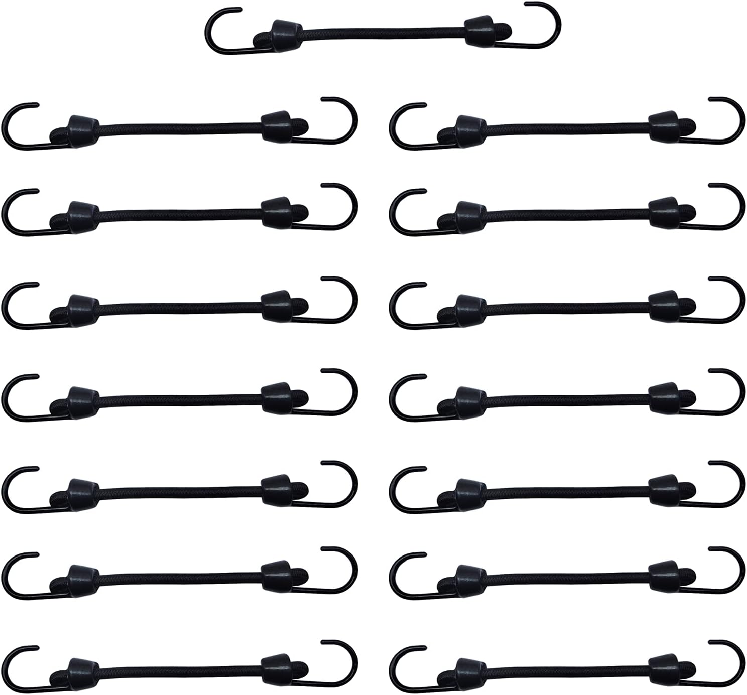 JoneazMini Bungee Cord with Hooks 2 Inch, Plastic Coated, Without Sharp Hook End, 15 Piece