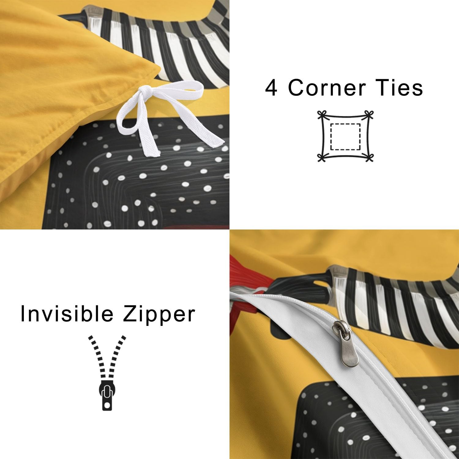 Copripiumino da 180 x 200 cm, di alta qualità, colore giallo senape, resistente al colore, motivo cane nero, scooter, occhiali da sole, libro per bambini, ragazzi e adulti
