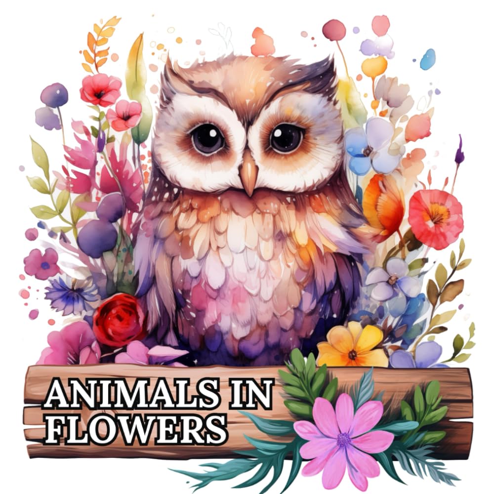 Animals in Flowers Adult Coloring Book for Women: 50 Black Coloring Pages, Calm your Mind and Relief Stress, Capturing Calmness in Blossom of Nature