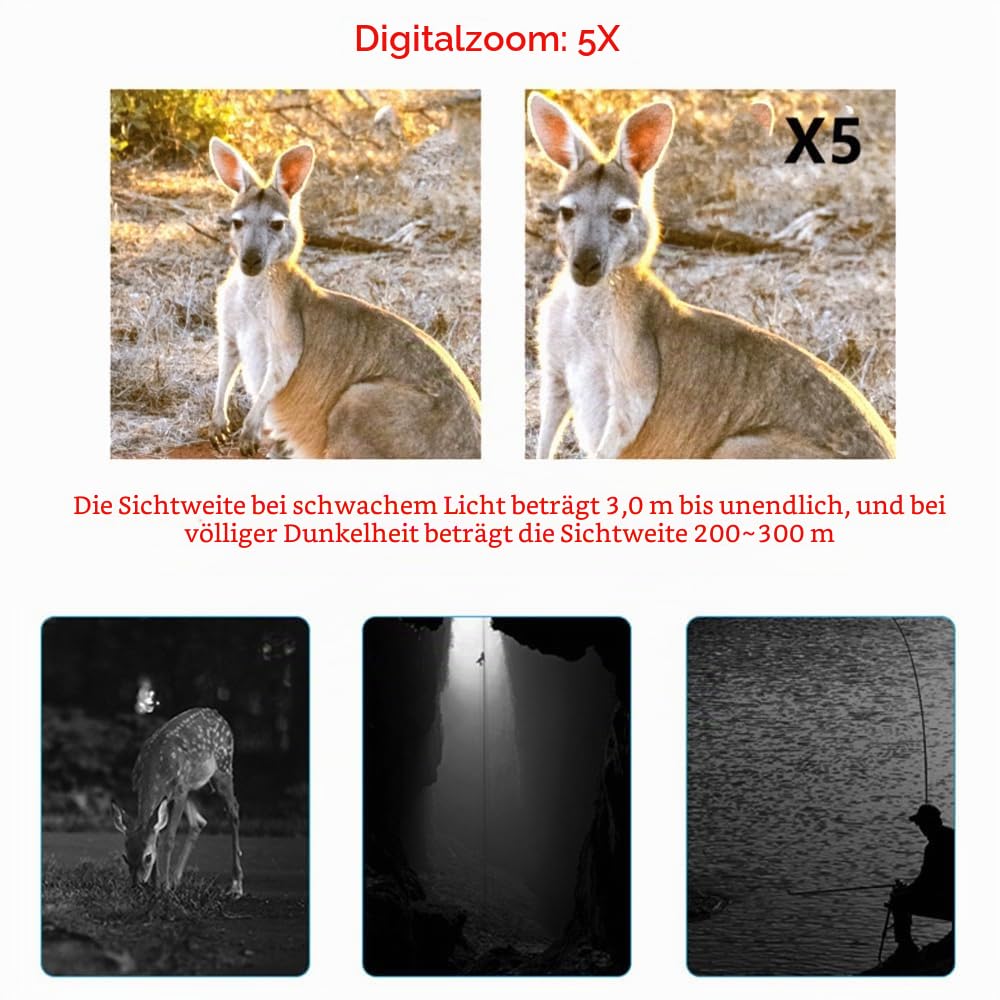 1080P Portable Monocular Night-Visions Device Day Night Use Photo Video Taking 5X Digital Zoom 300M Full Dark Viewing Distance for Outdoor Hunt Boating Journey