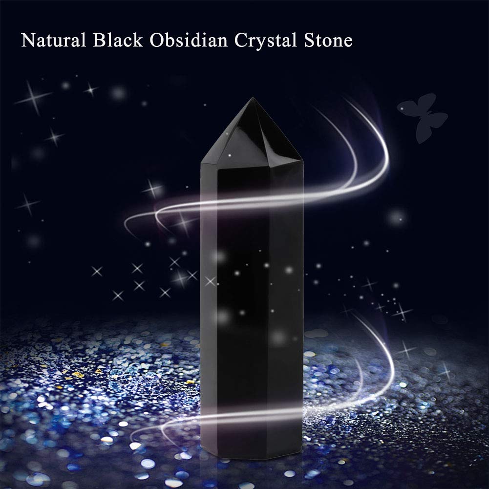 Stone Wands for Healing Black Obsidian Crystal Stone Healing Crystal Stone Raw Crystals Jet Black Obsidian Crystal Wand Pointed Natural Black Obsidian for Chakra Reiki Healing and Energy Work - Image 2