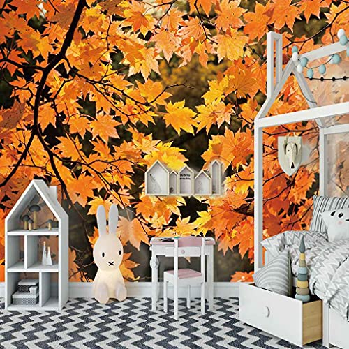 Papier Peint Canevas 3D Feuille D'Érable Doré 300x210 cm - 3