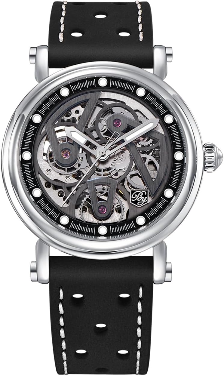 BENYAR Automatic Watches for Men Black Skeleton dial 50M Waterproof Leather Men's Mechanical Watch Elegant Gifts for Men