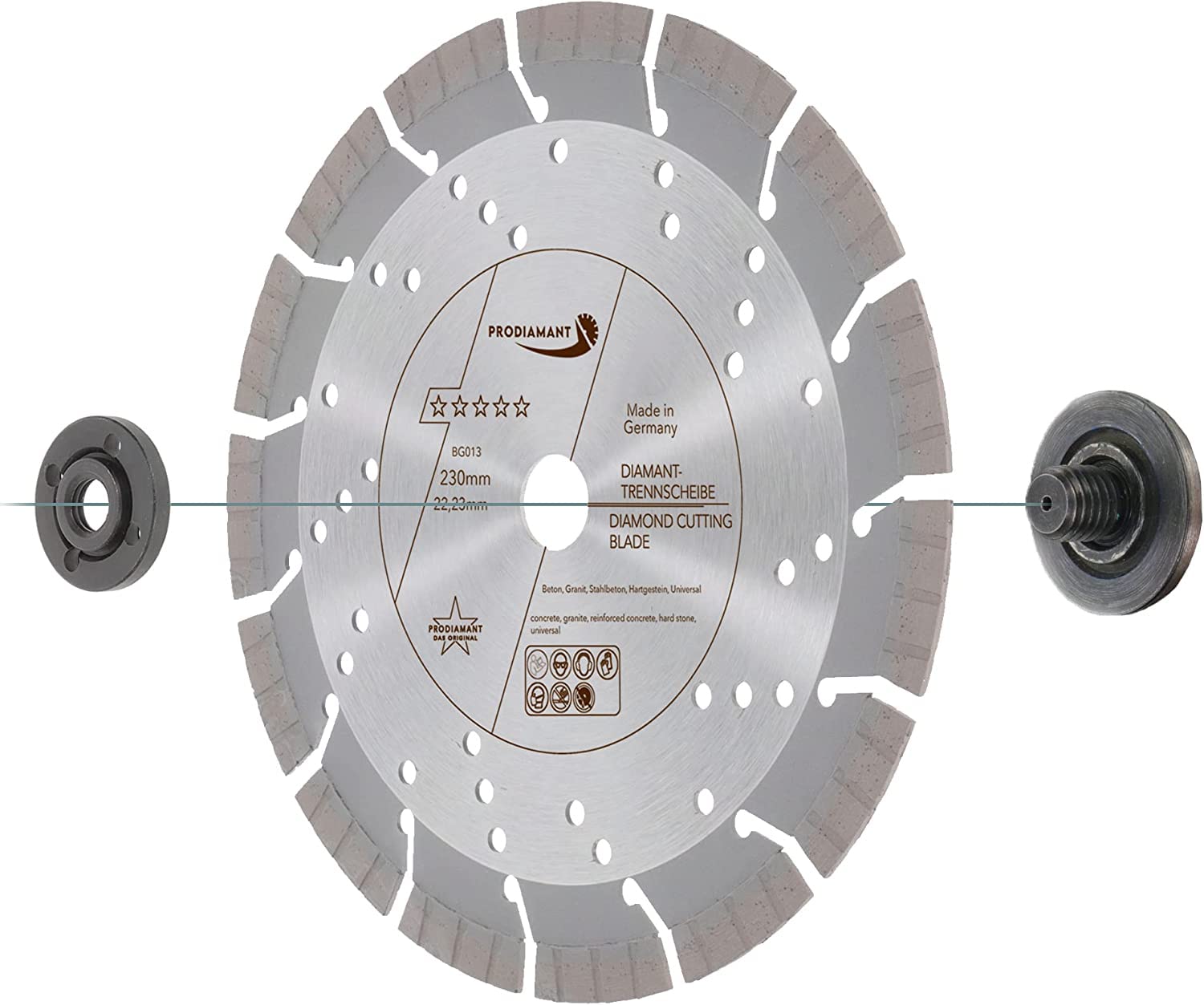PRODIAMANT disco da taglio diamantato professionale per calcestruzzo granito Oxx 230 mm x 22,2 mm Made in Germany saldato al laser