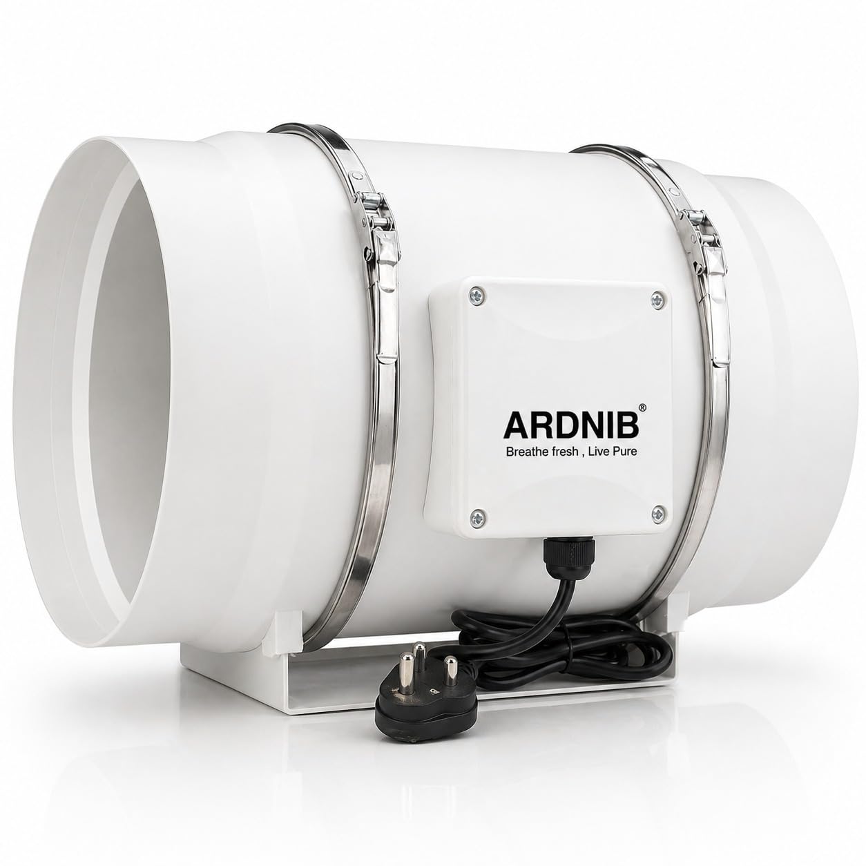 Ardnib Inline fan (10"/250mm) Silent Mix Flow/Inline Duct Fan/Exhaust Inline/Circular Inline Fan/Air Circulation System/Fresh Air System, White 2 Speed | 180W |Air Flow 1400m3/h | Copper Motor