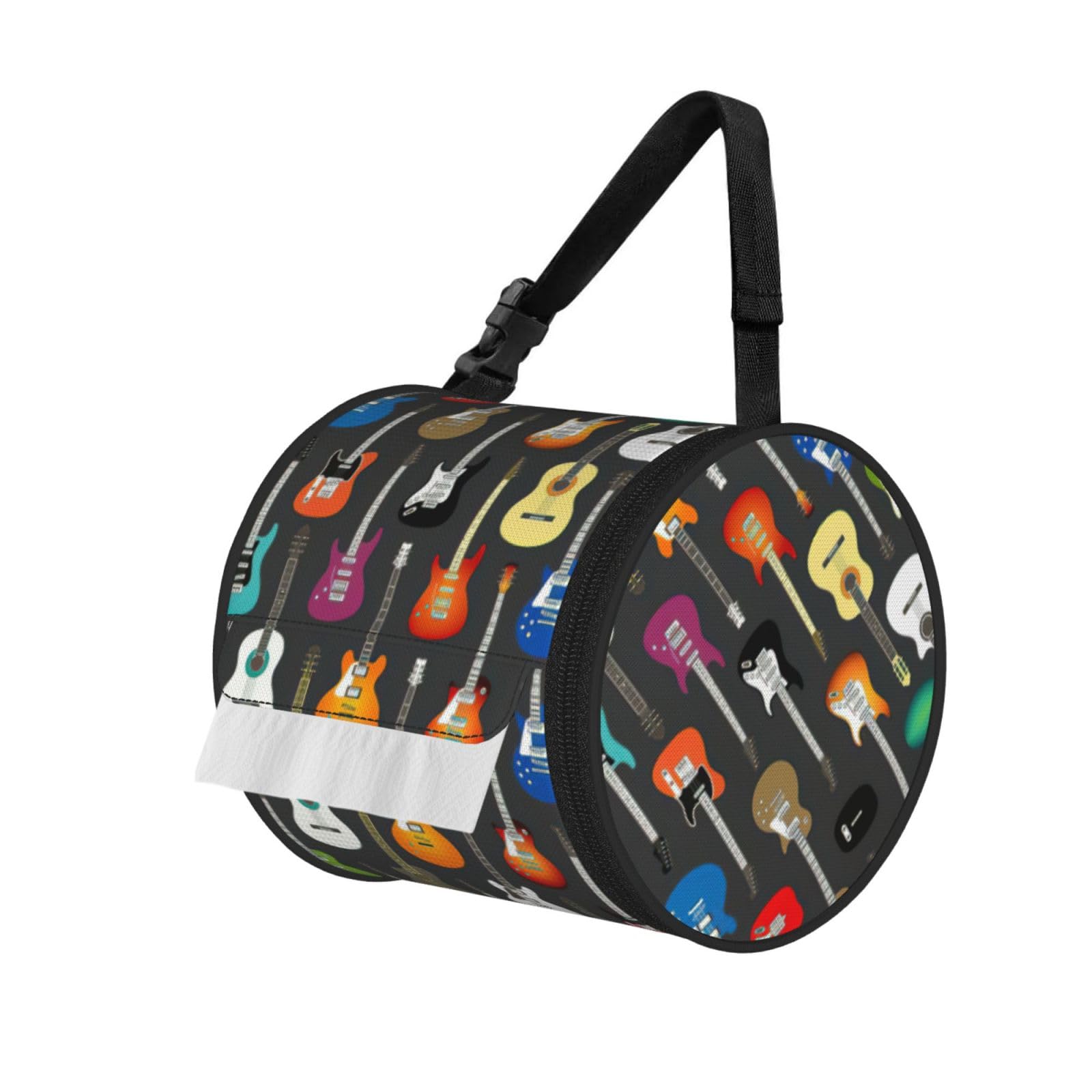 Color Acoustic and Guitars Printed Hanging Tissue Organizer, Smooth Zipper Oxford Cloth Roll Holder for RV Bathroom Desk