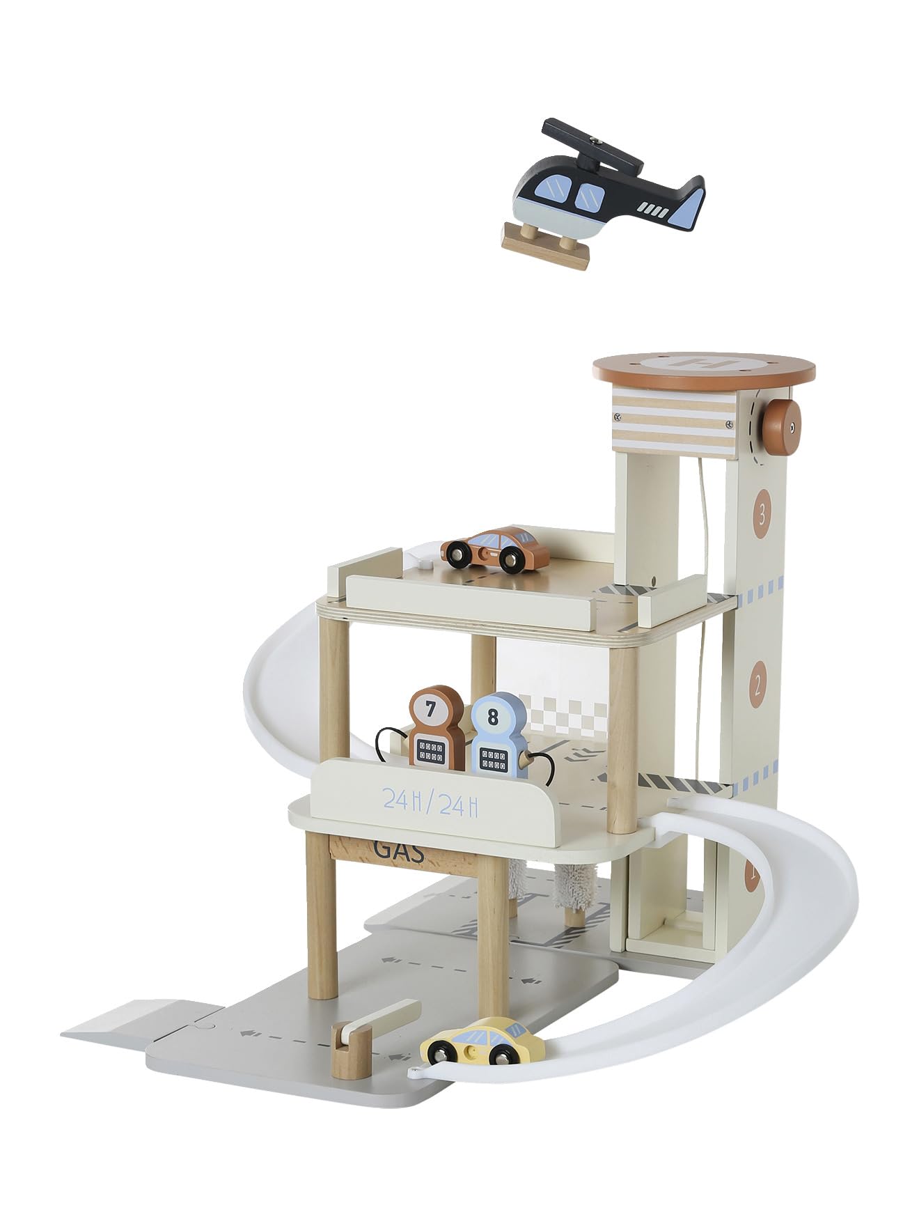 VERTBAUDET Garage 3 Niveaux avec Ascenseur en Bois FSC® Blanc TU | Jouet pour enfant garage en bois 3 niveaux ascenseur toboggan station essence aire de lavage 3 voitures dès 3 ans