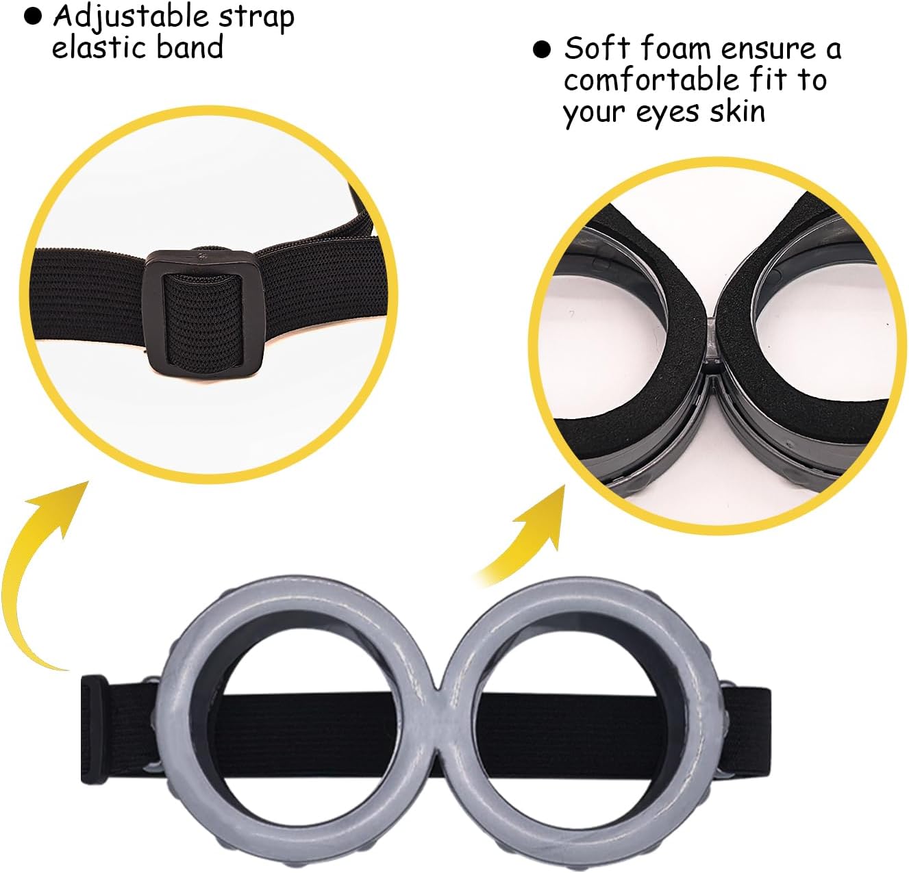 3Pcs Halloween Yellow Costumes Accessories, Steampunk Goggles Glasses/Black Gloves/Yellow Beanie Hat