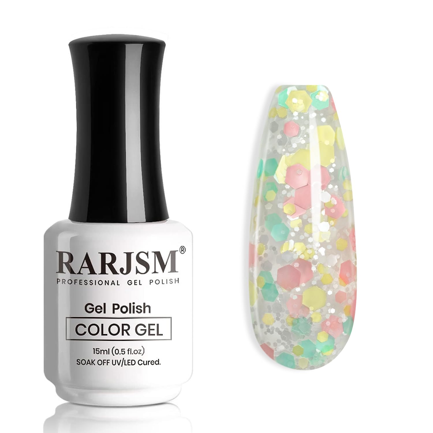 RARJSMGlitter Gel Nail Polish Pink Yellow Green Patel Spring Summer Color Big Flakes Gel Polish Sparkly Chunky Clear Shimmer Pigments Soak off Led UV Curing Required for Home Salon Manicure 15ml
