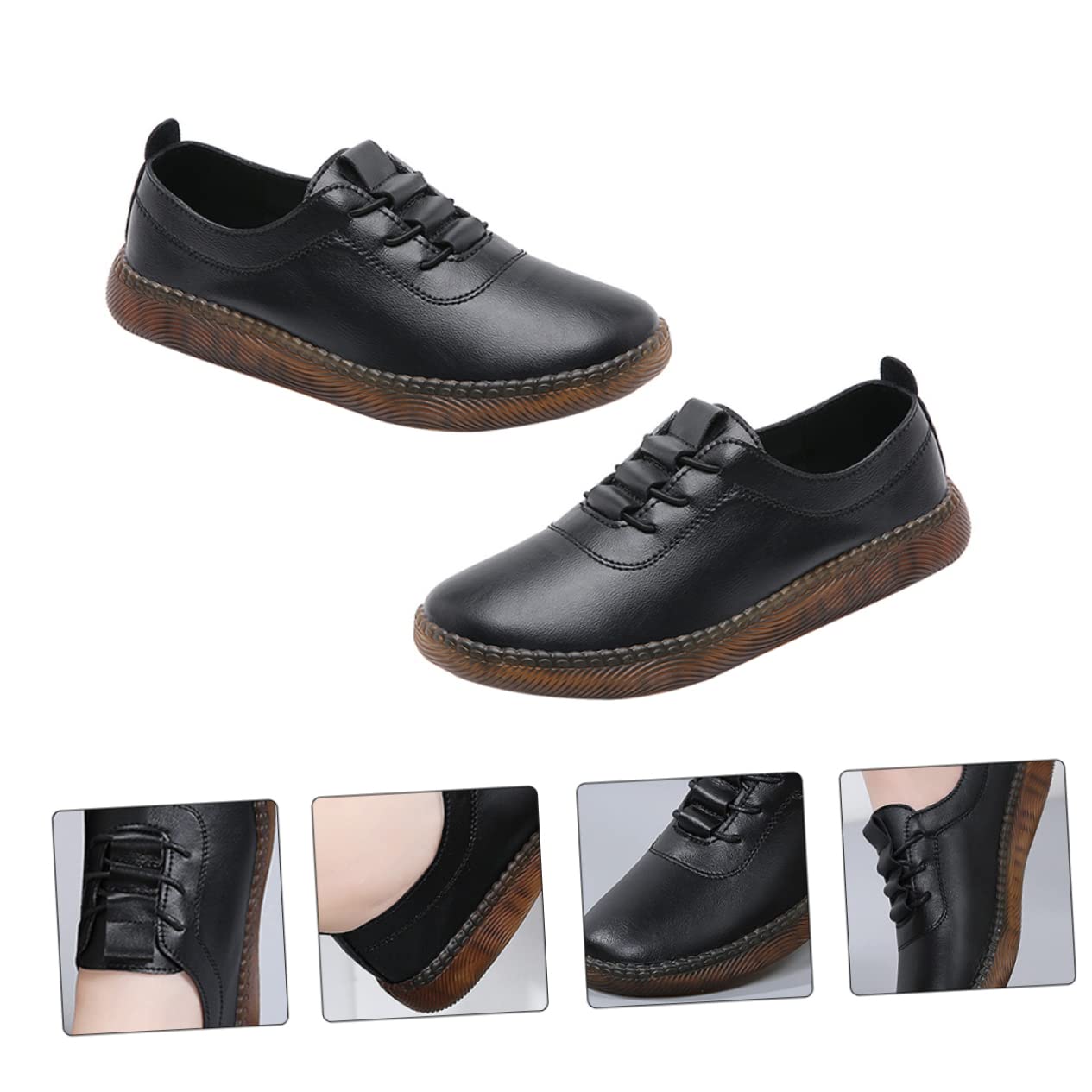 SOIMISS Zapatos de Cuero Perezosos De Las Mujeres Vestido de Mujer Pisos Zapatillas Casuales Women illas os Casuales os de Cuero de : Caucho Black