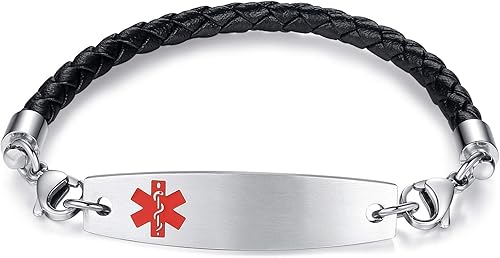 Miniatura 34 de Brazaletes de alerta médica ajustables de 7.5" a 9" para mujer/hombre, de acero inoxidable, intercambiables