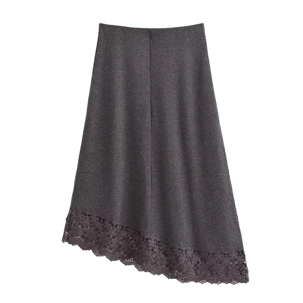 2-teiliges Midi-Rock-Set für Damen, 2-teilig, gerippt, hoher Kragen, Oberteil, zweiteiliges Outfit