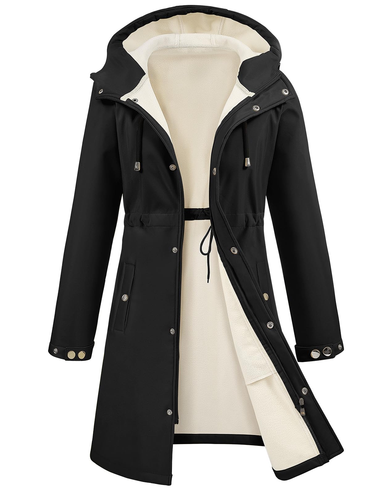 RITOSTA Softshelljacke Damen Lange Übergangsjacke Fleece Gefüttert Winddicht Softshellmantel Wasserdicht Windbreaker Wanderjacke Atmungsaktive Jacke Regenjacke Outdoorjacke mit Kapuze