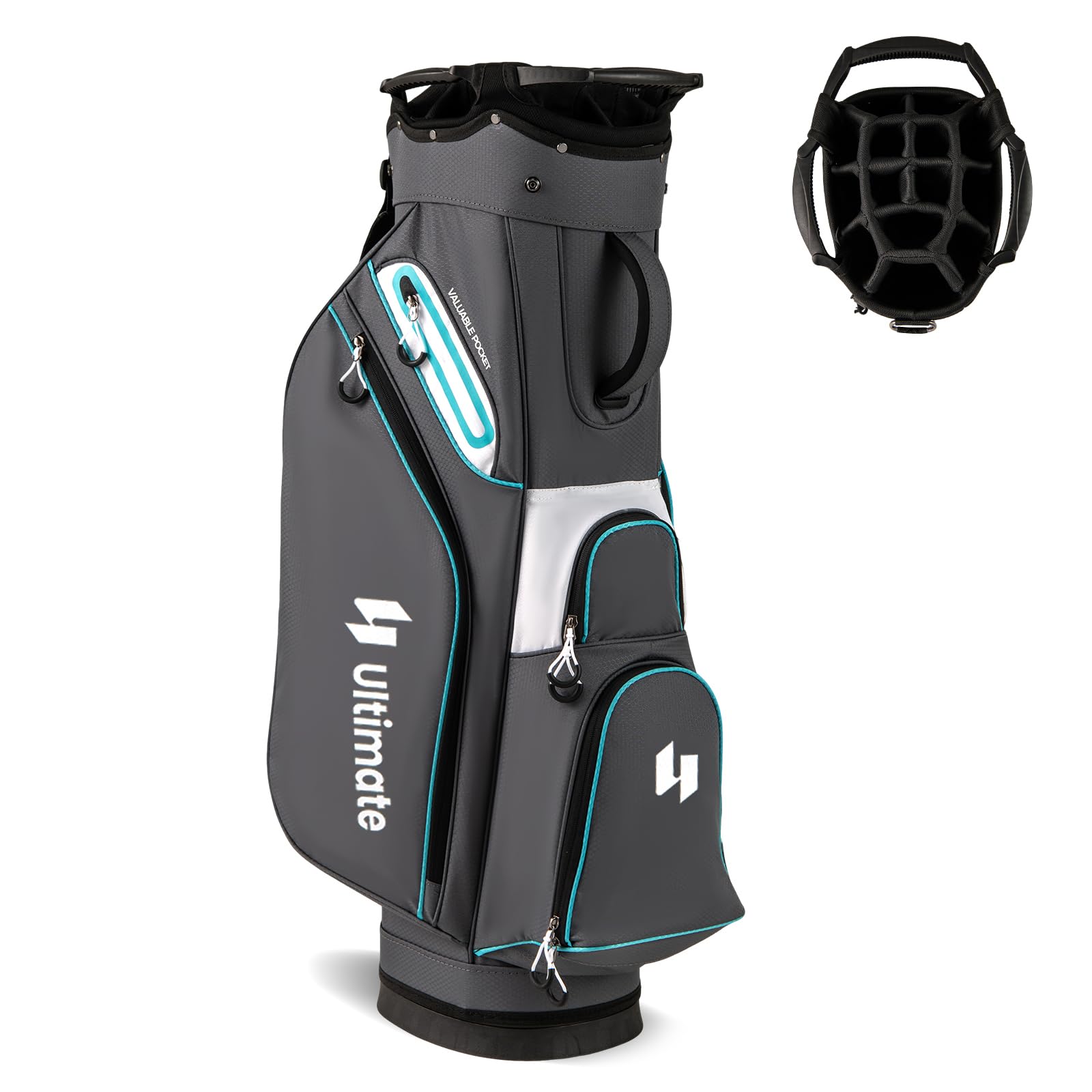 COSTWAY Sac de Golf avec 14 Compartiments sur Le Dessus, Sac de Rangement Portable pour Club de Golf avec Poche Isotherme Bandoulière Réglable Housse de Pluie et Porte-Parapluie