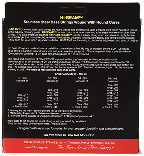 Dr Strings Hi-beam – Ronds en acier inoxydable Core moyenne 6 cordes 30–130 - Les Beatles, Paul McCartney, John Lennon, RIngo Starr, George Harrison Dr Strings Hi-beam – Ronds en acier inoxydable Core moyenne 6 cordes 30–130 – Image 3