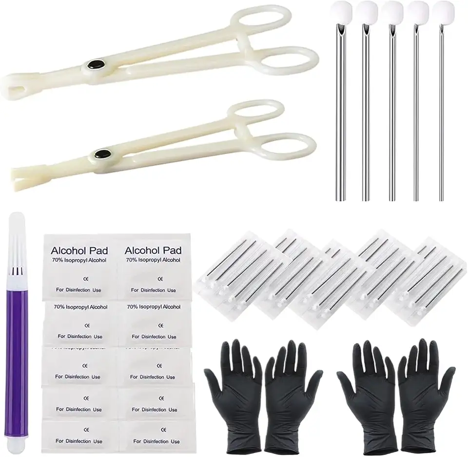 Rayyl Piercing Nadeln Set 12G 14G 16G 18G 20G und Plastic Clamps für Piercing Zubehör