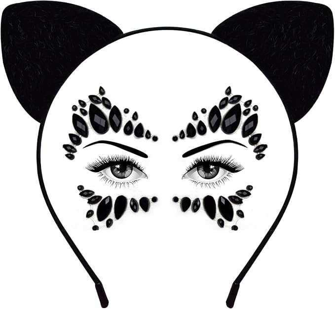 UZomir Cat Ears Headband with Face Jewels, Cat Headband