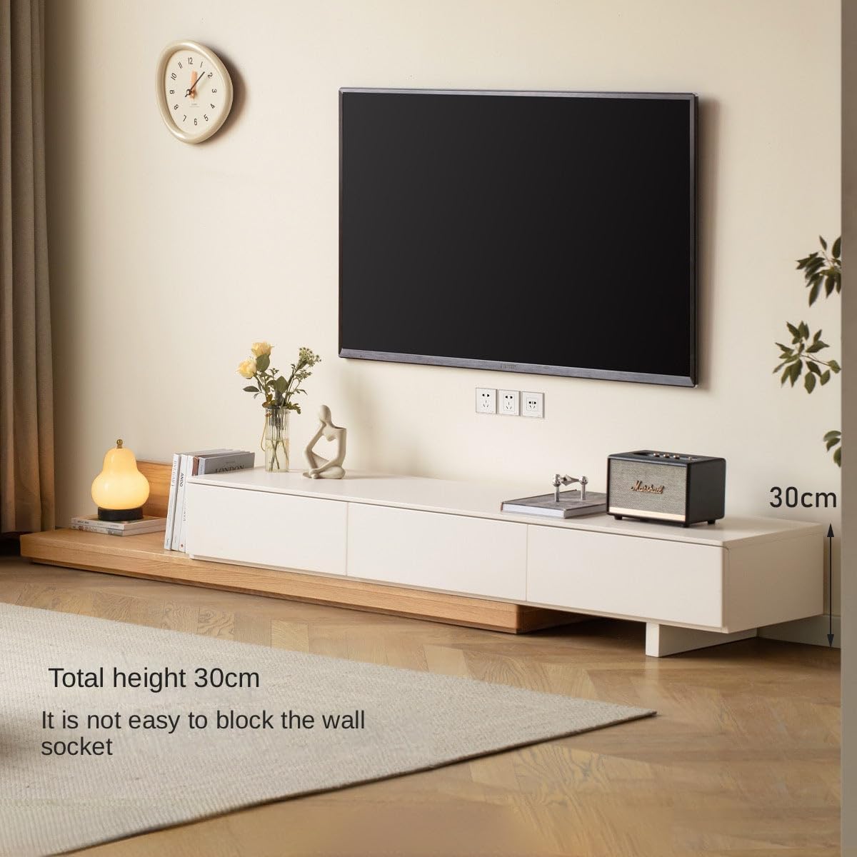 GVAwood Tulipwood, Ash, Solid Rubberwood Retractable Floor TV Cabinet. 88.5-137.7х15.7х11.8 inch / 225-350х40х30 сm/Walnut Color/Ash Retractable TV Cabinet