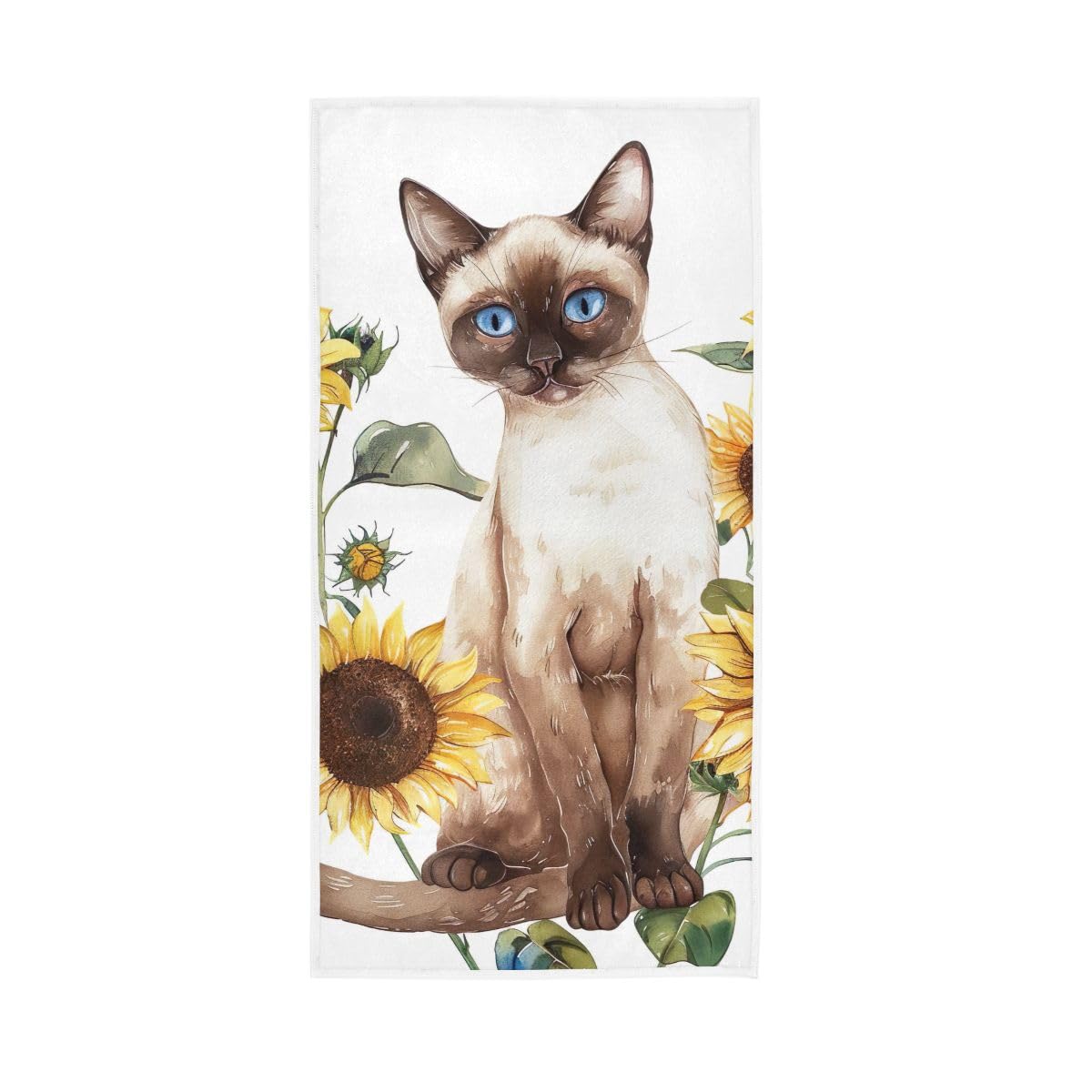 LSRCPD Watercolor Cat Sunflowers Hand Towels, Bath Hand Towels for Bathroom 15 x 30 Inches, Hand Towels Cotton