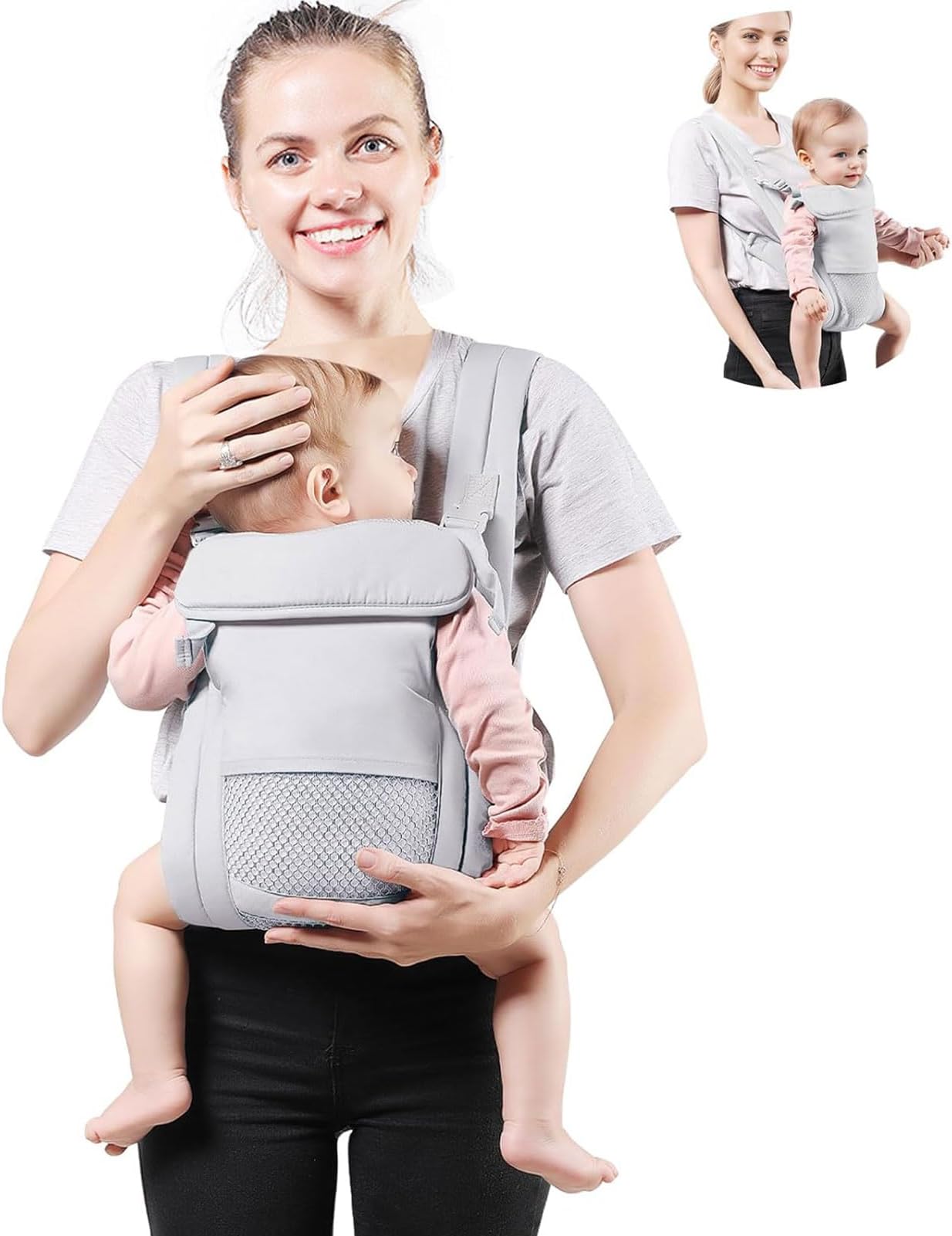 Baby Carrier Newborn to Toddler up to 20KG, Cozy Baby Wrap Carrier, Easily Adjustable Toddler Carrier, Lightweight Baby Holder Carrier, baby sling carrier, All Positions baby chest carrier(Grey)