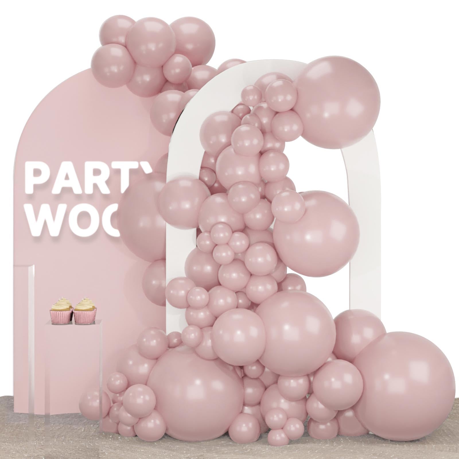 PartyWoo Cavern Pink Balloons, 140 pcs Boho Pink Balloons Different Sizes Pack of 18 Inch 12 Inch 10 Inch 5 Inch Dusty Pink Balloons for Balloon Garland or Balloon Arch as Party Decorations, Pink-F54
