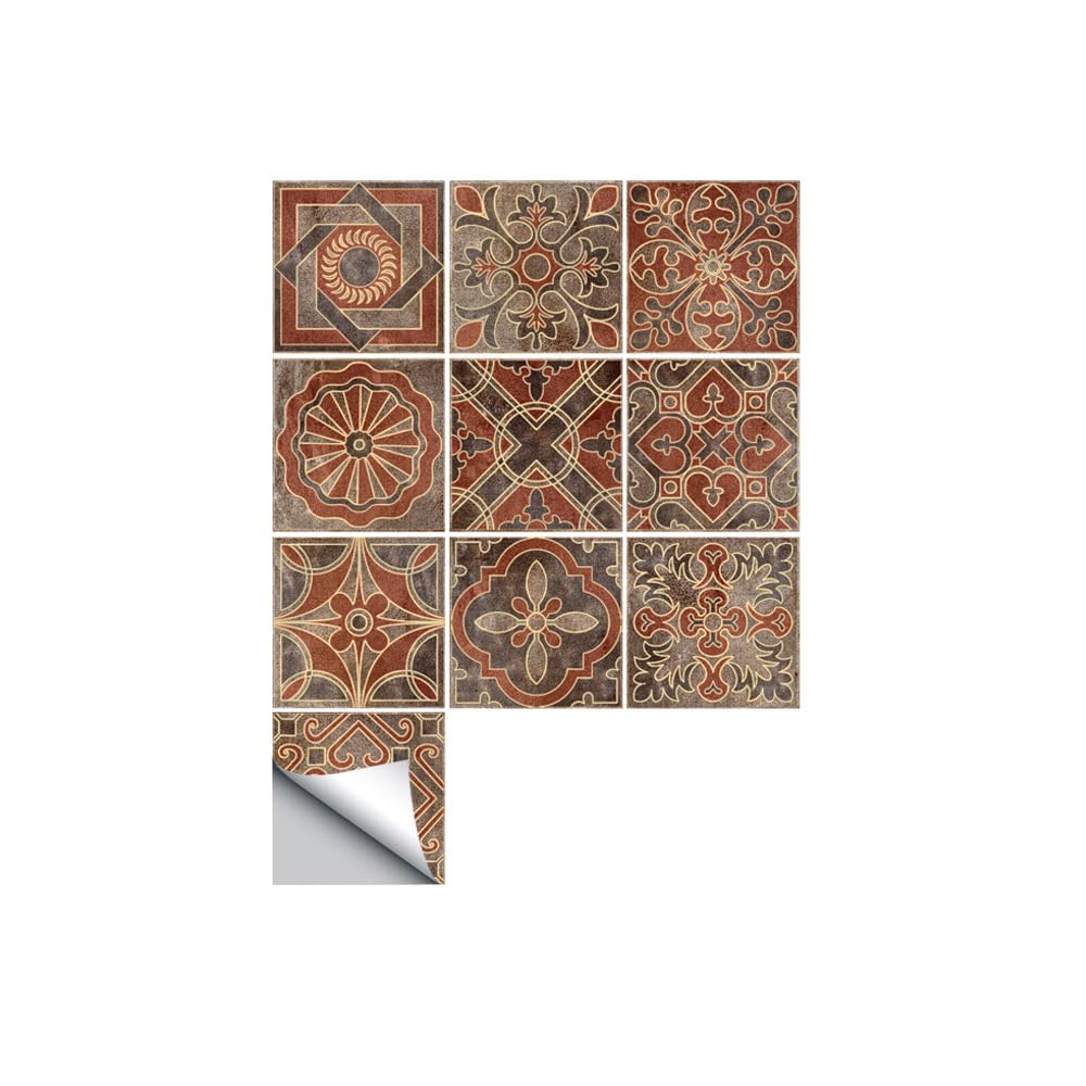 LMYSXAOZ Tile Stickers Stick on Tiles, Self Adhesive Wall Tiles for Bathroom Kitchen, Oil Proof DIY Peel and Floor Retro Flower Brick 20x20cm (20PCS,Brown)
