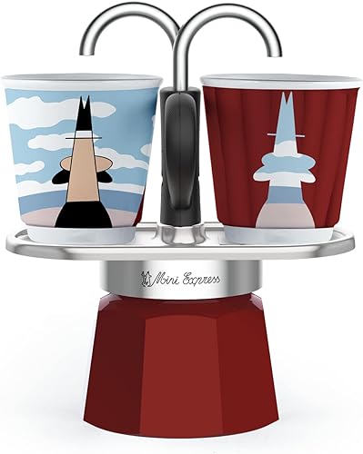 Bialetti - Mini Express Magritte el juego Moka incluye cafetera de 2 tazas 28 onzas rojo aluminio