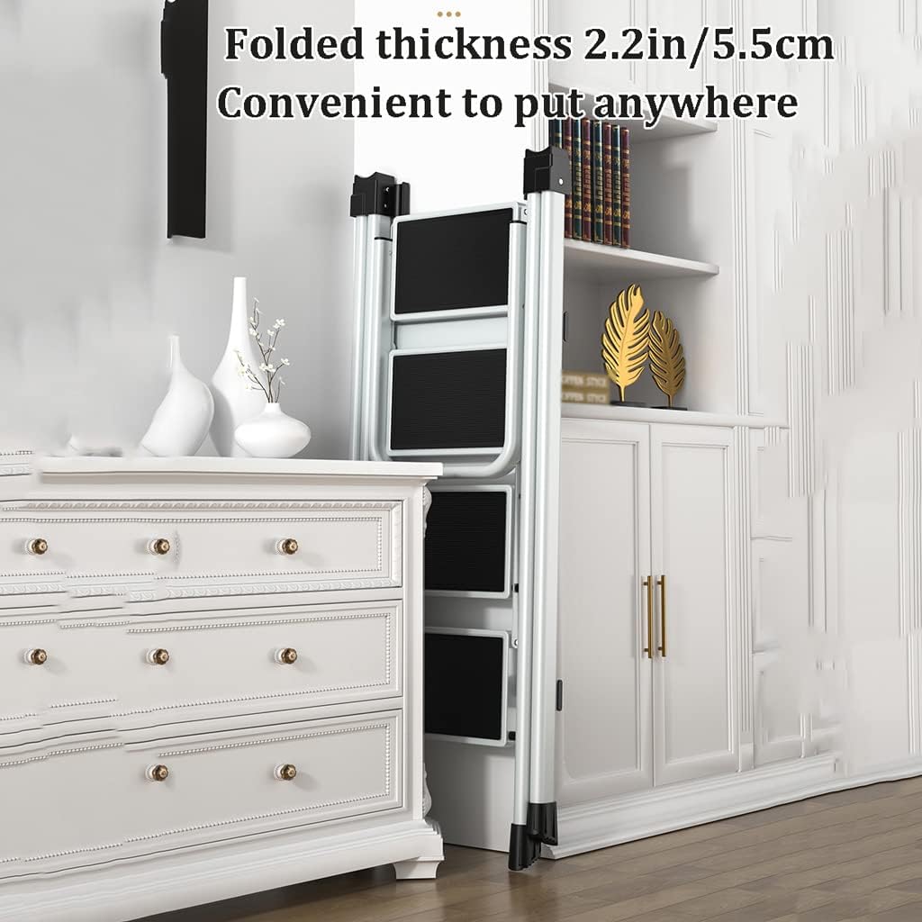 Telescoping Extension Ladder, Wide Pedal Portable Ladder 4 Step Ladder with Telescoping Ladder Folding Step Stool A-Frame Ladder Multi-Use Home Ladders,White