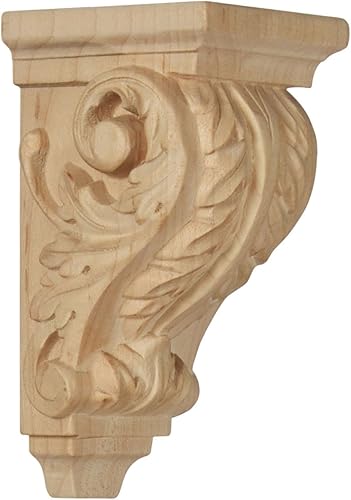 Vista 123 de Ekena Millwork CORW03X04X07ACAL - Ménsula pequeña de madera de acanto, 3 1/2 pulgadas de ancho x 4 pulgadas de profundidad x 7 pulgadas de alto