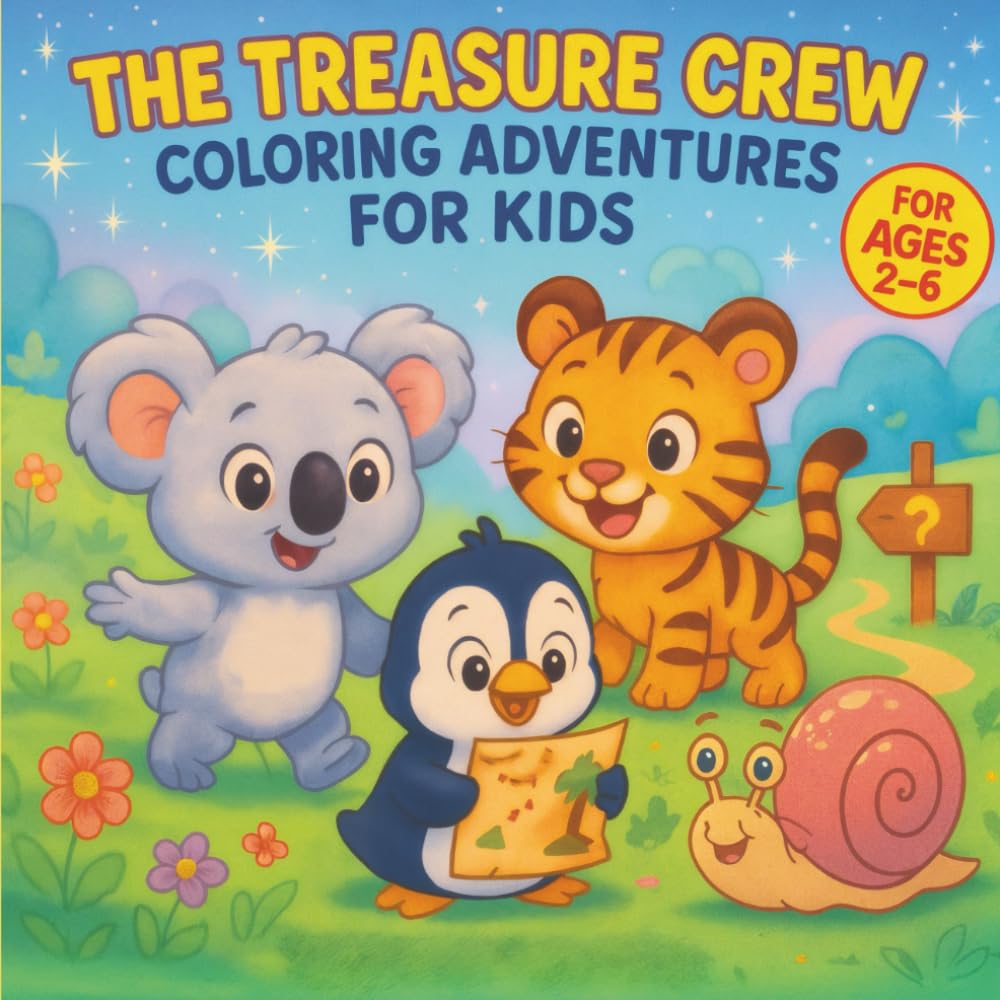 Coloring Book with Animals for Kids: The Treasure Crew: 40+ Easy and Fun Coloring Pages for Kids, with Cute Animals and Adventures to Discover