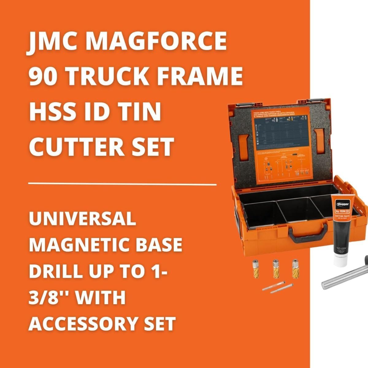 Fein JMC Magforce 90 Truck Frame HSS ID TIN Cutter Set - Magnetic Base Drill with Brushless Motor for Work in Hard-to-Reach Areas, 1,100W, 1-3/8" HSS Cutter Max. Diameter - 72732368090