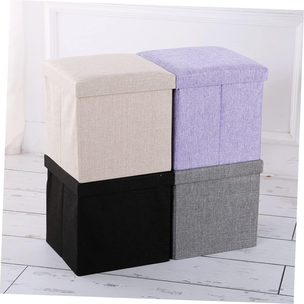 1Pc Multifunctional Folding Fabric Storage Stool with High Bearing Capacity Square Collapsible Storage Cube and Footstool for Boy Girl Nursery Playroom Closet in Dark Grey