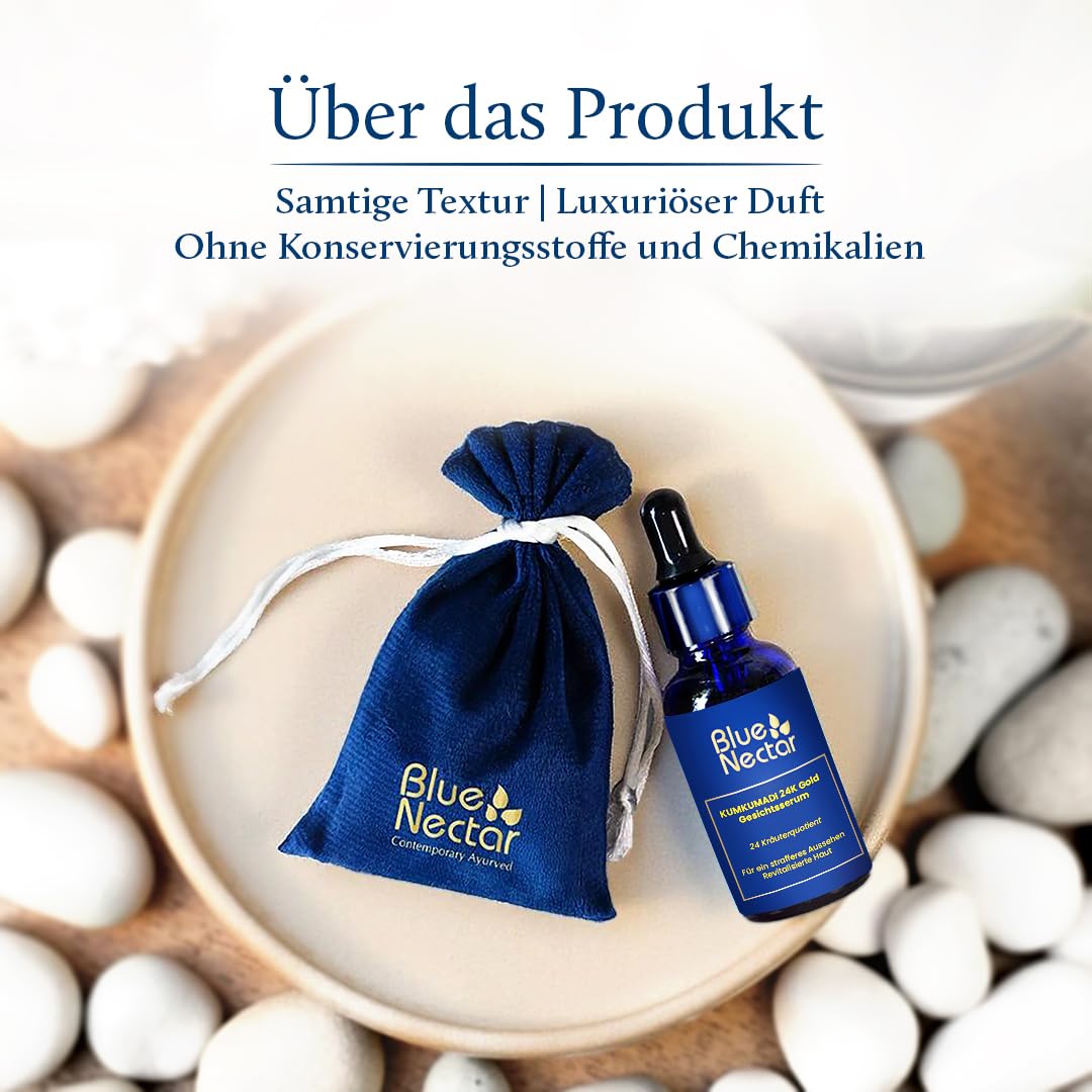 Blue Nectar 24K Gold Gesichtsserum mit Kumkumadi Öl – Gesichtspflege für strahlend aussehende Haut (24 Kräuter, 30 ml)