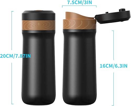 Miniatura 6 de Cafetera de prensa francesa, 10.8 fl oz, acero inoxidable, portátil, caliente y fría, taza de viaje aislada al vacío